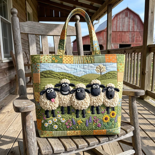 Sheep Farmhouse Scene Quilted Tote