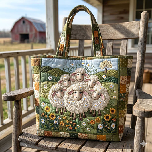 Sheep Floral Patchwork Quilted Tote