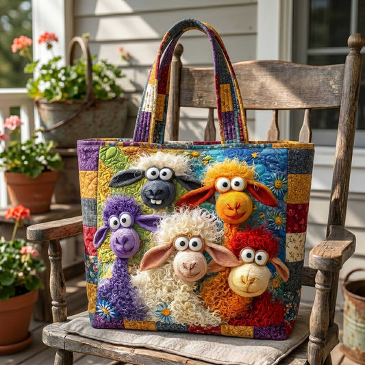 Colorful Sheep Faces Quilted Tote