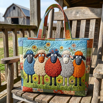 Colorful Cartoon Sheep Quilted Tote
