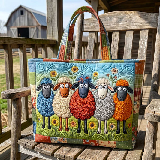 Colorful Cartoon Sheep Quilted Tote