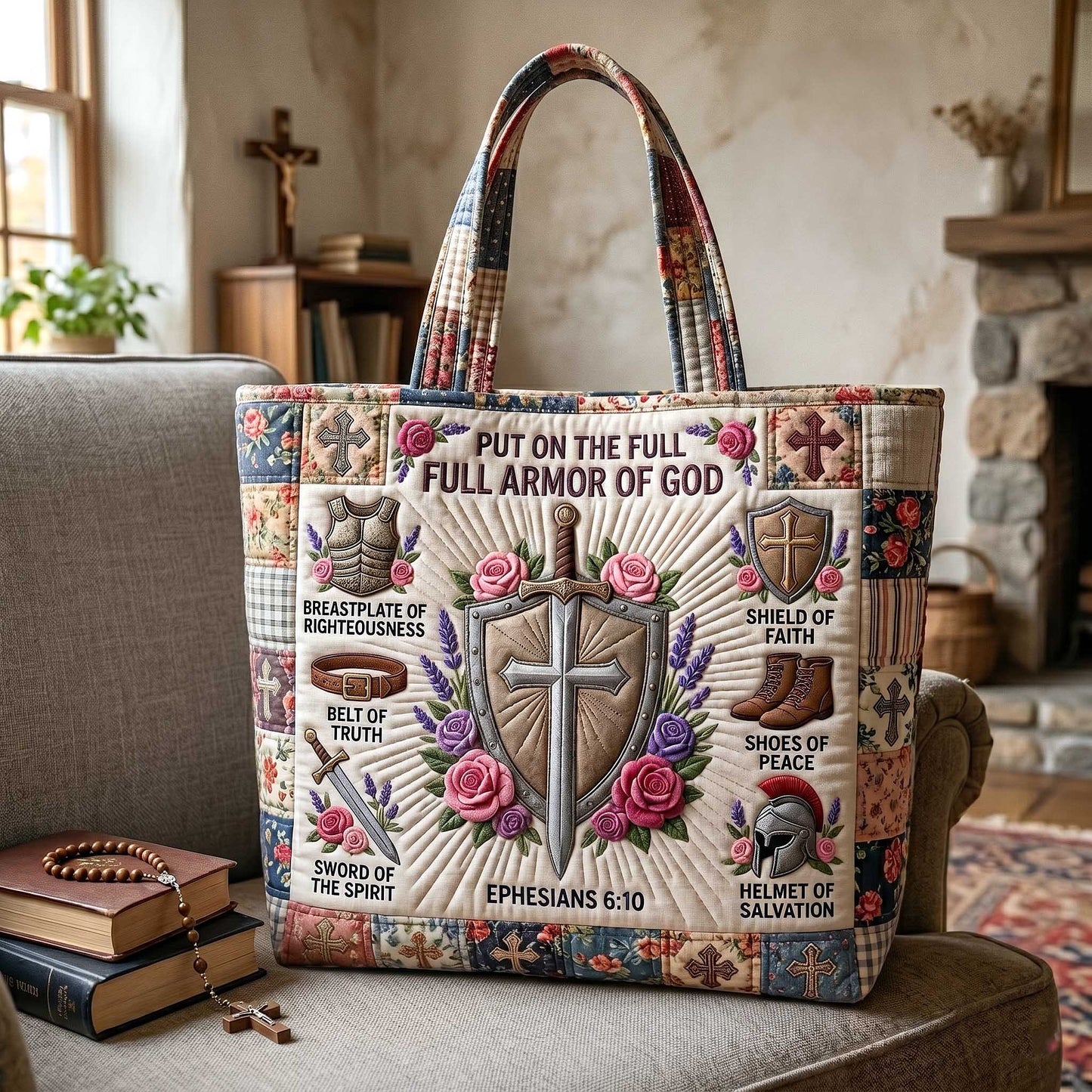 Christian Armor Cross Tote Bag