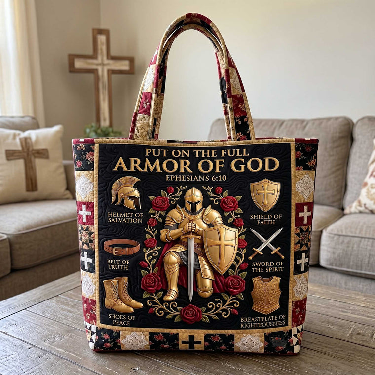 Christian Armor Symbols Quilted Tote