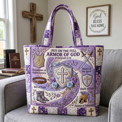 Faith-Inspired Armor Symbols Quilted Tote