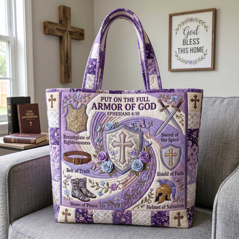 Faith-Inspired Armor Symbols Quilted Tote