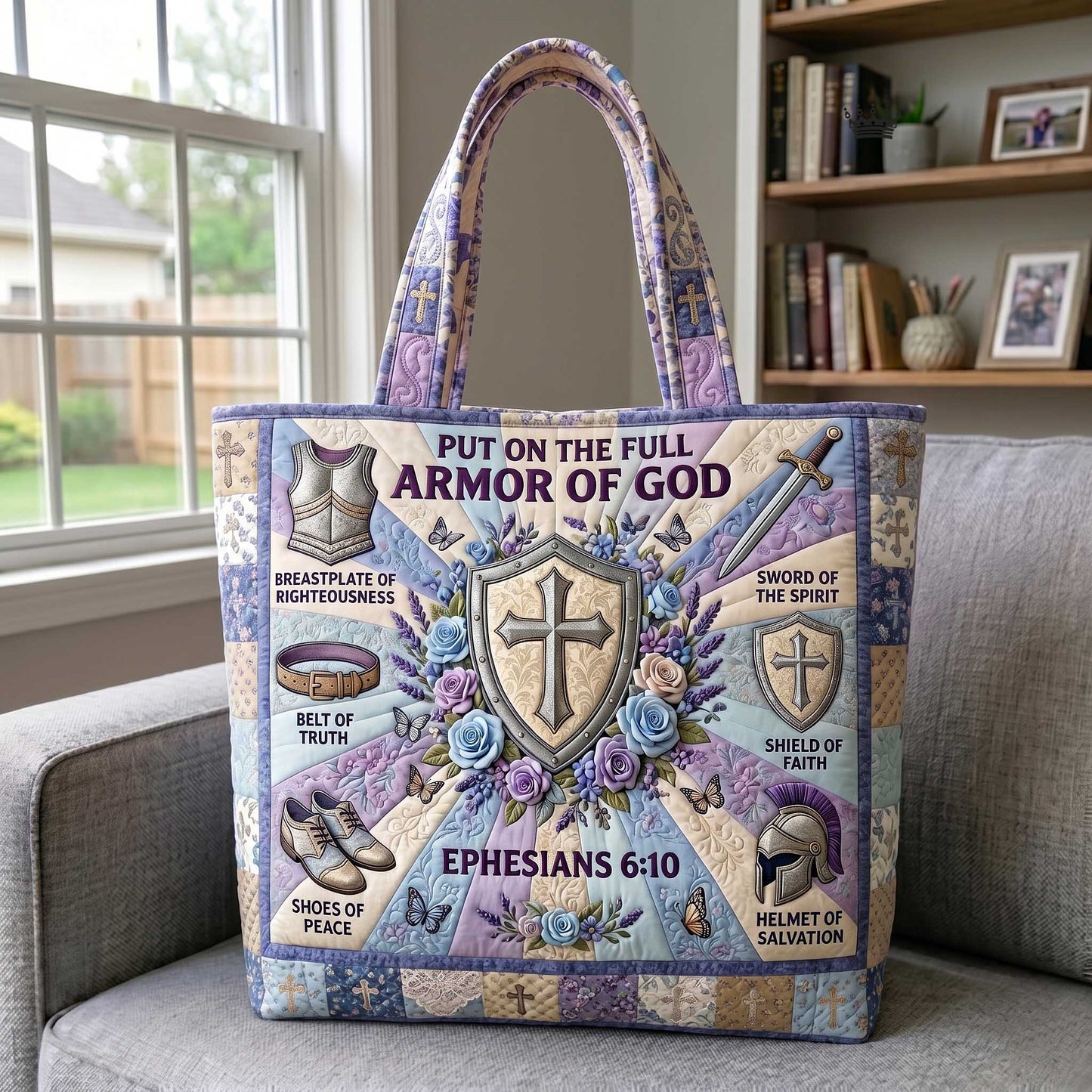 Cross Armor Symbols Quilted Tote