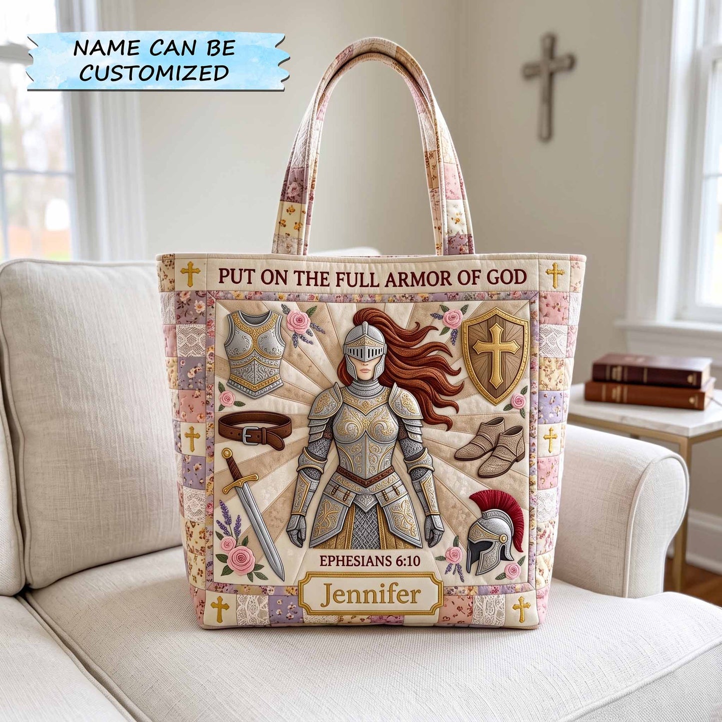 Knight Armor Cross Quilted Tote