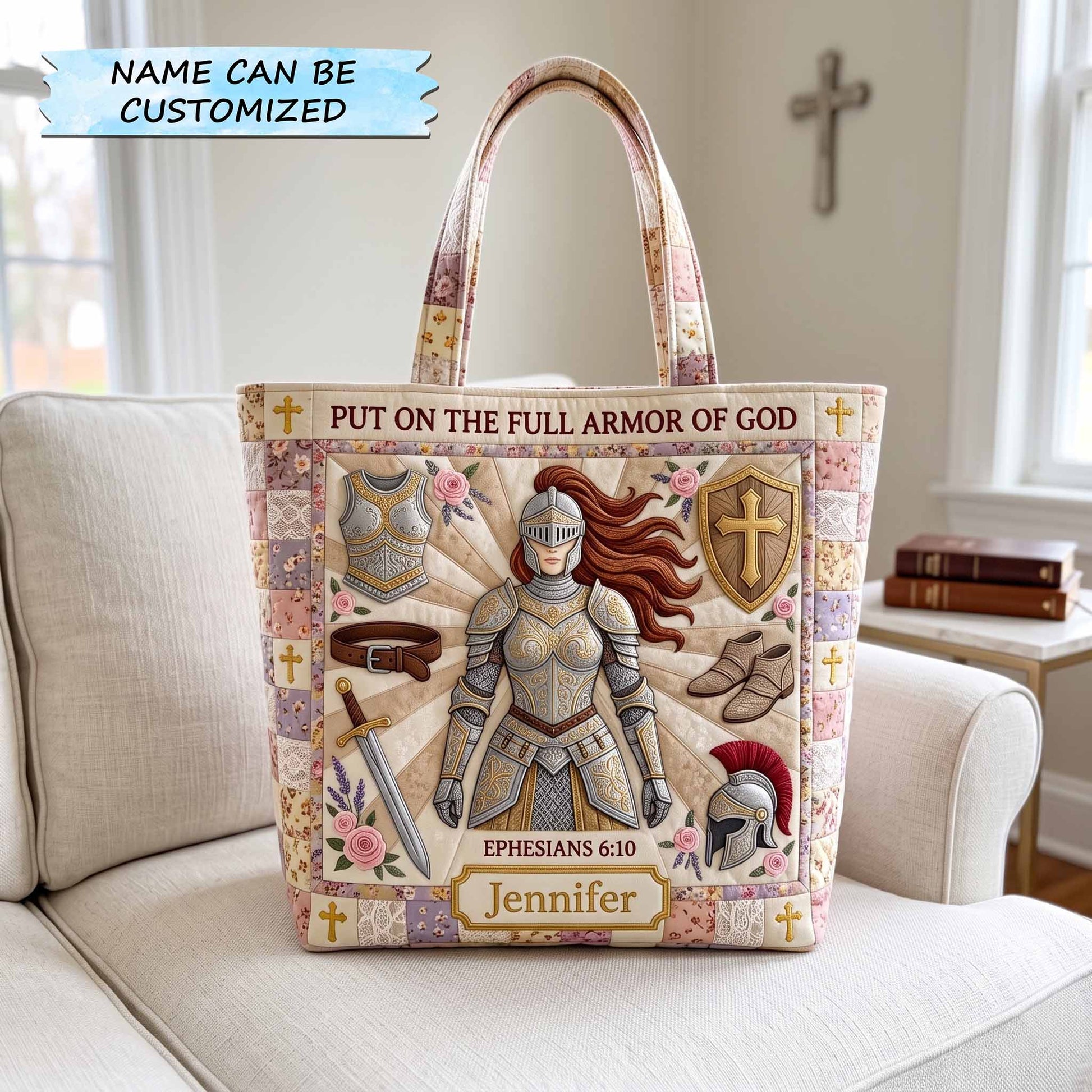 Knight Armor Cross Quilted Tote