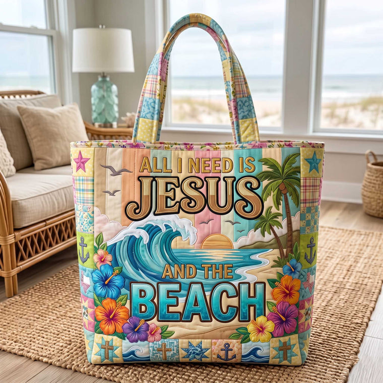 Ocean Waves Cross Palm Quilted Tote