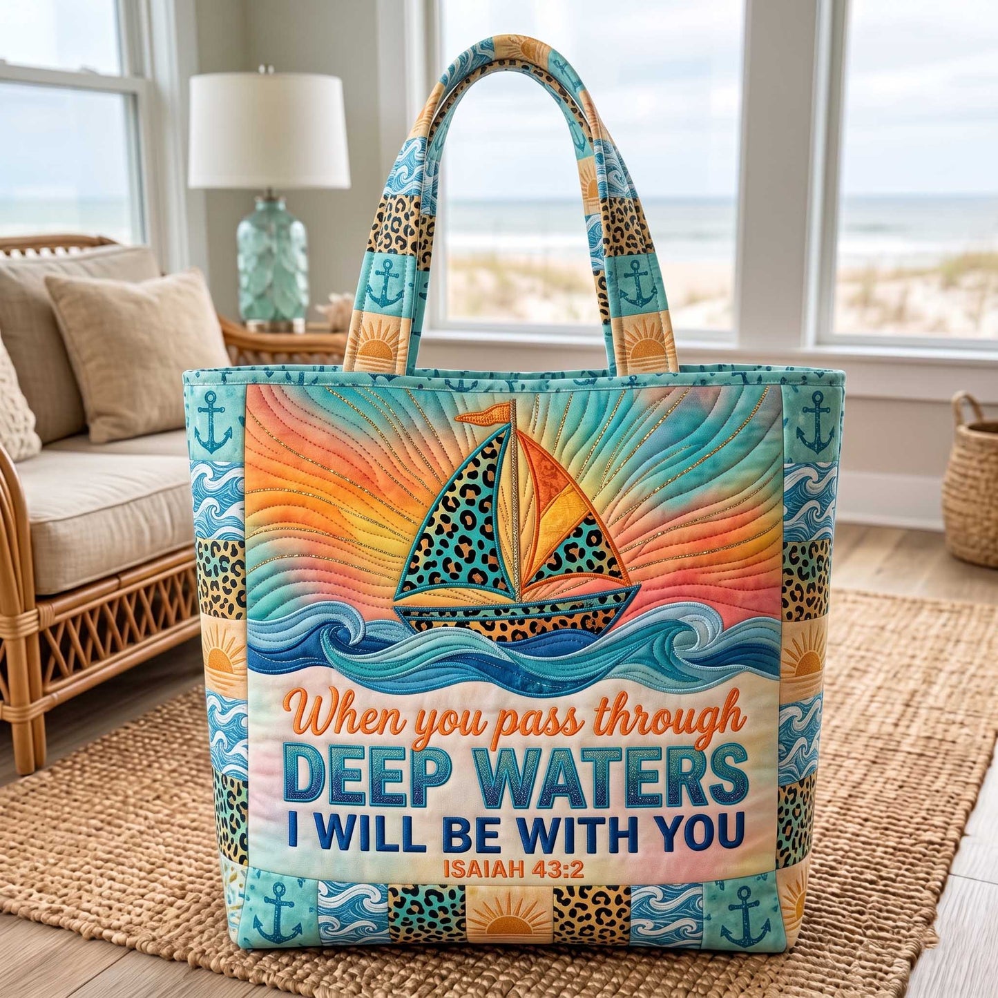 Sailboat Sun Waves Quilted Tote