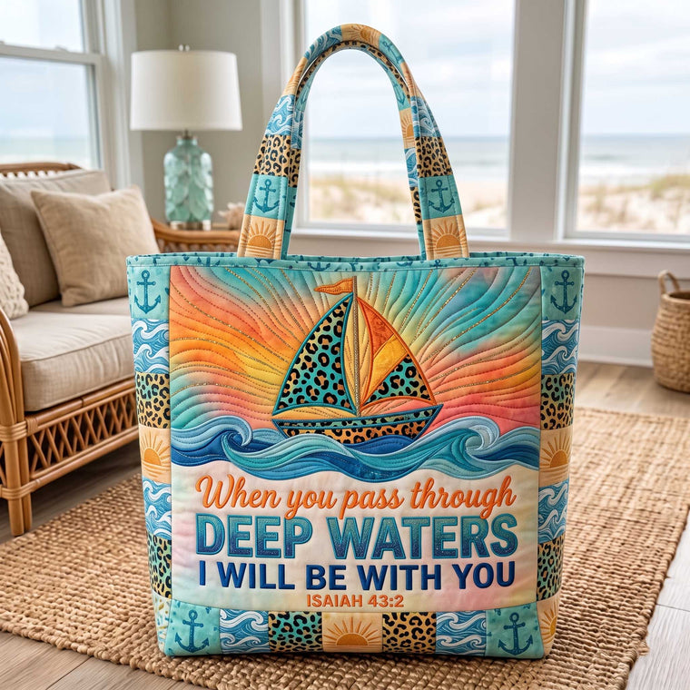 Sailboat Sun Waves Quilted Tote