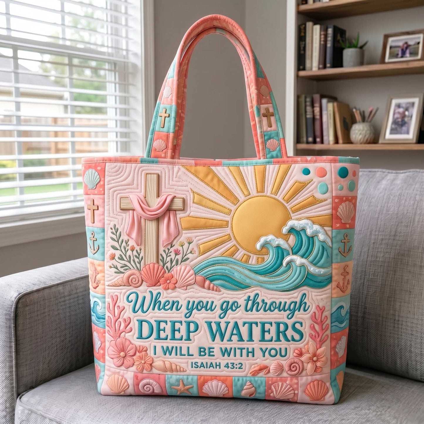Sun Cross Waves Quilted Tote