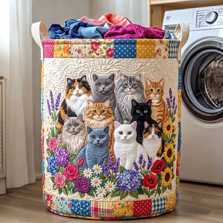 The Cottage Whiskers Quilted Laundry Basket Tote 0282