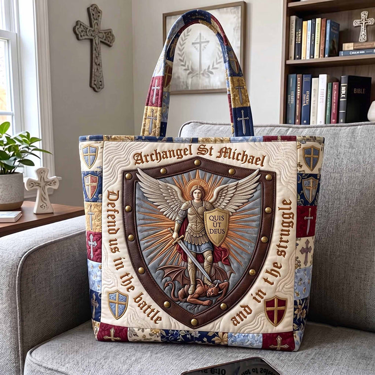 Saint Michael Shield Quilted Tote