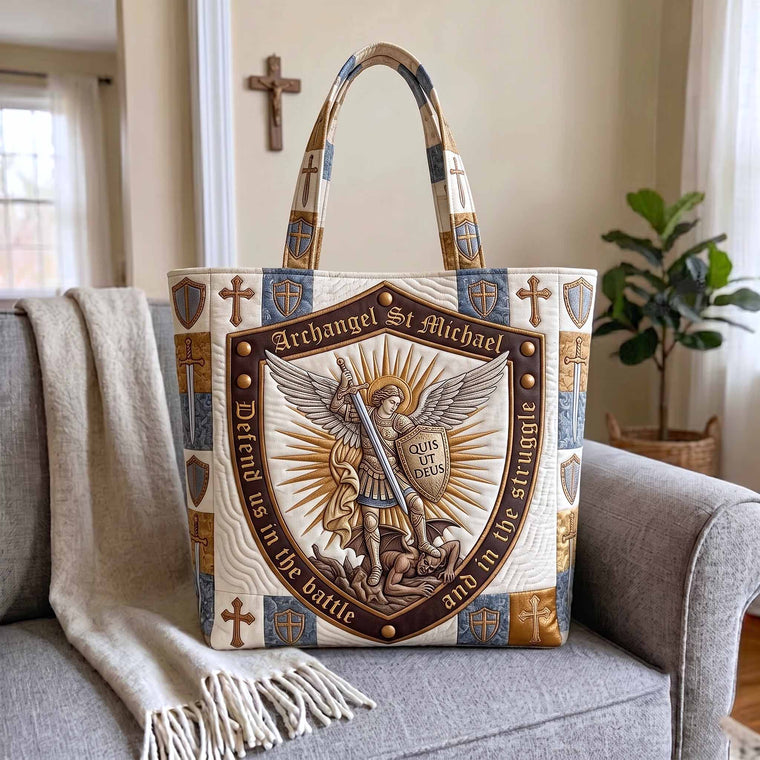 Saint Michael Shield Cross Quilted Tote