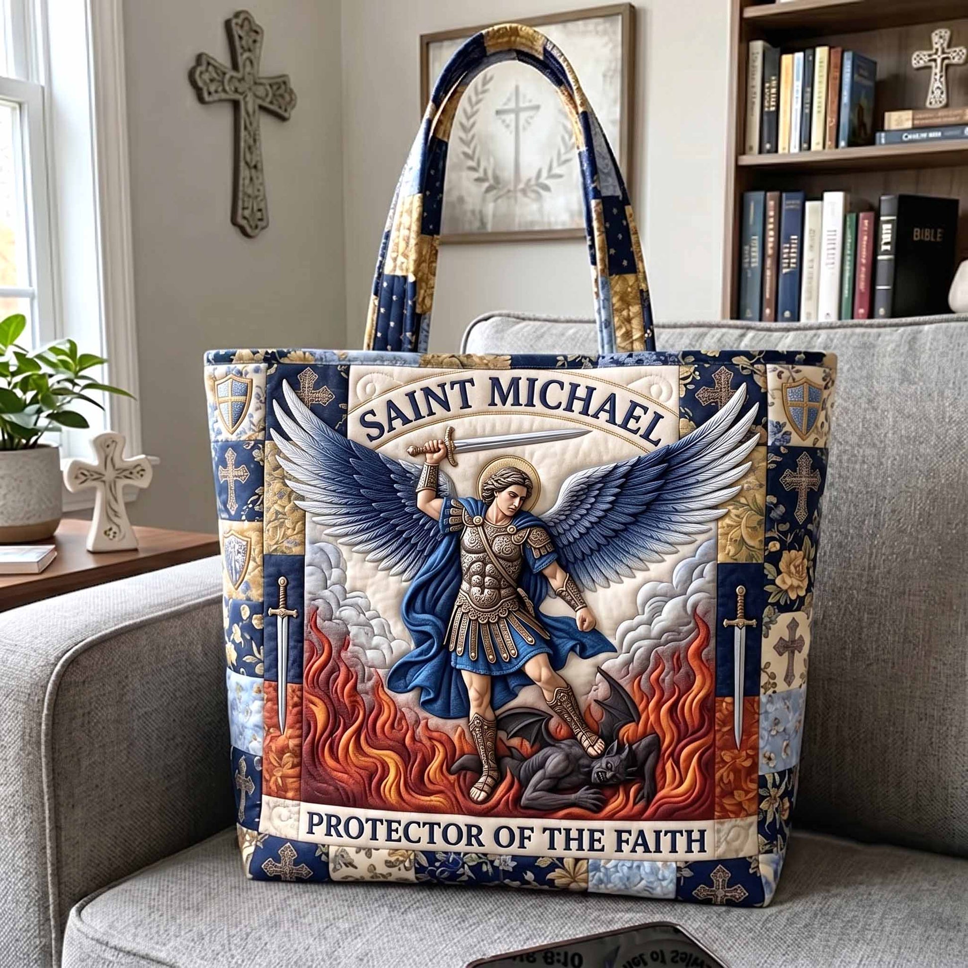 Saint Michael Motif Quilted Tote