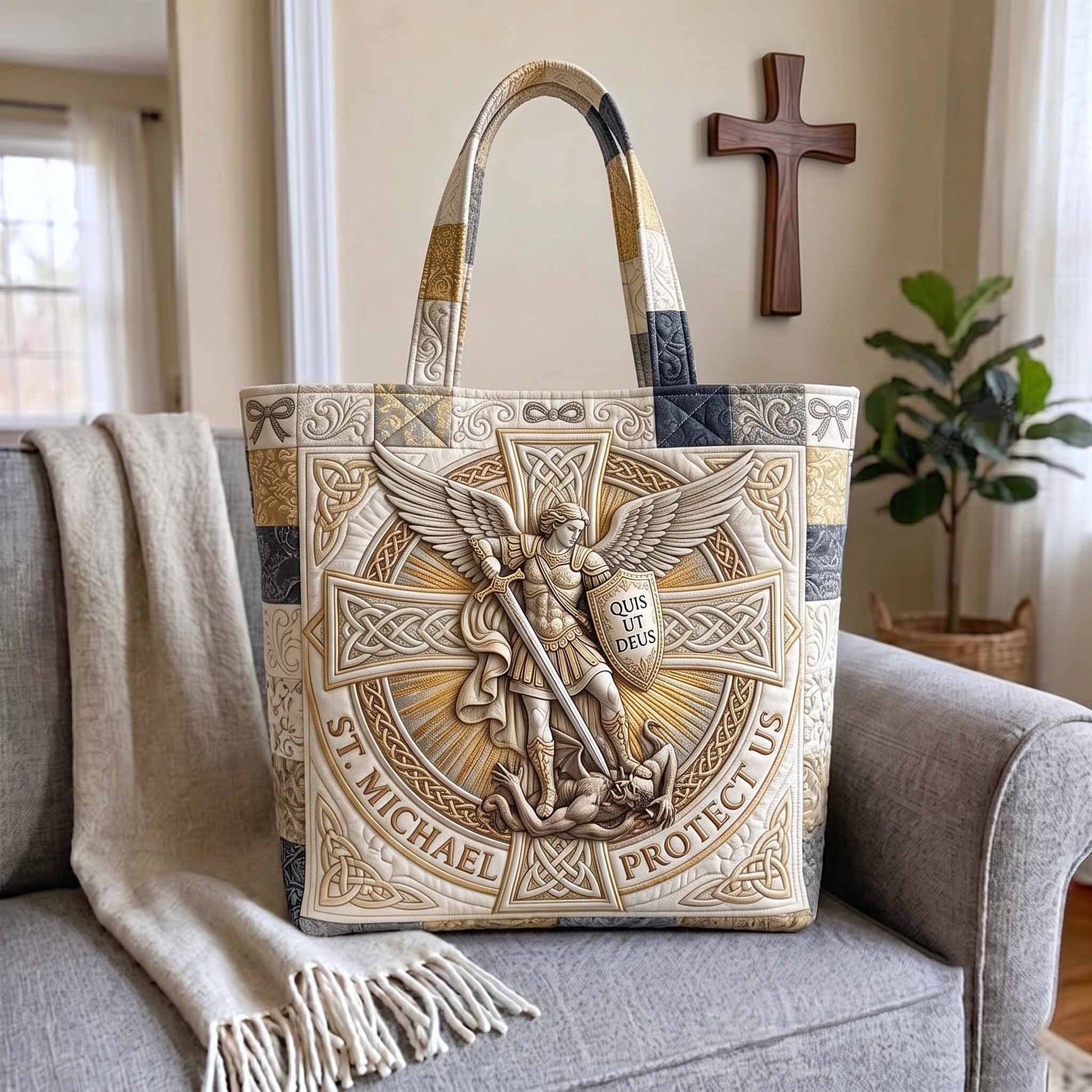 Saint Michael Illustration Quilted Tote