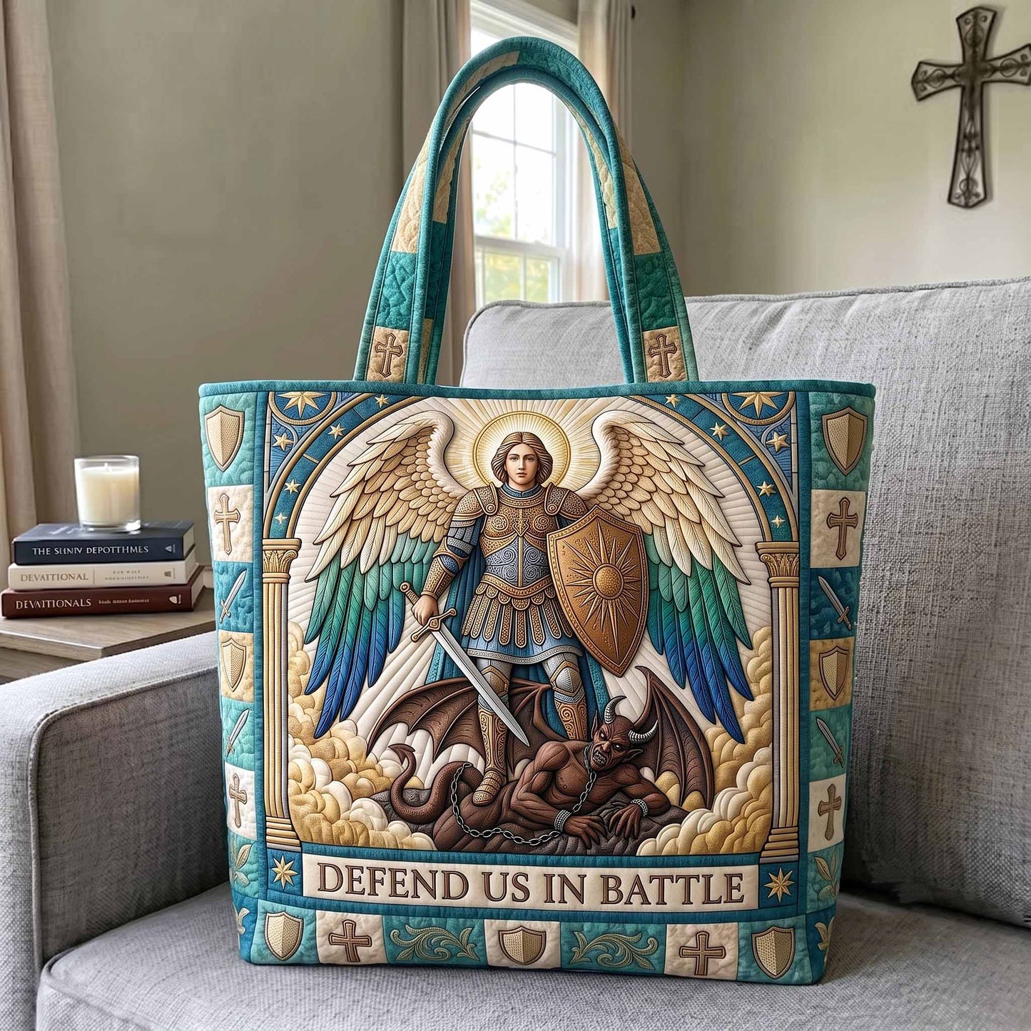 Archangel Saint Michael Quilted Tote