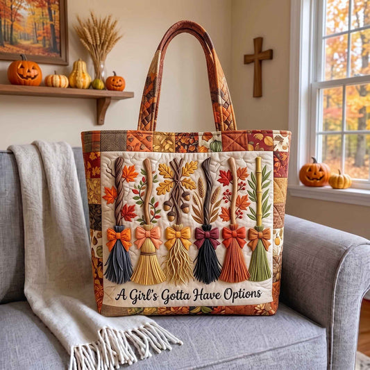 Autumn Leaves Brooms Quilted Tote