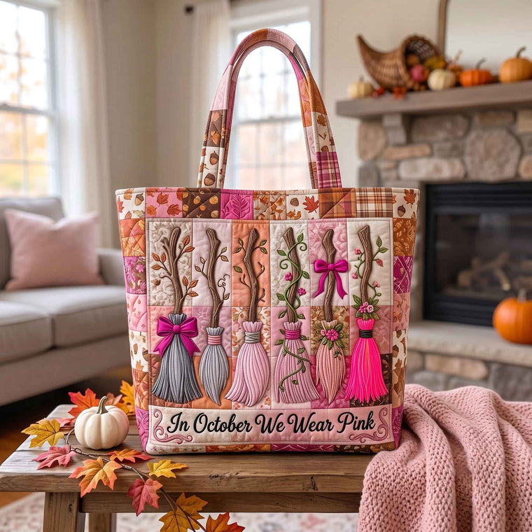 October Pink Broom Quilted Tote