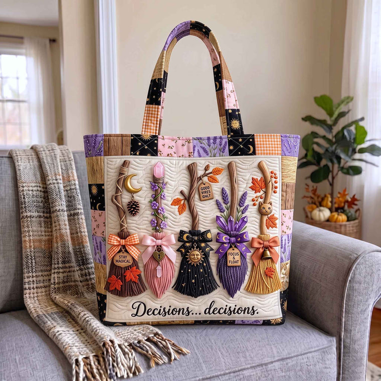 Decorative Witch Brooms Quilted Tote