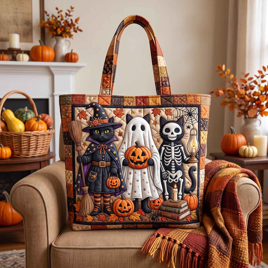 Black Cat Halloween Trio Quilted Tote
