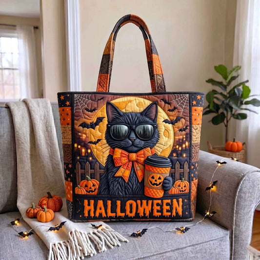 Black Cat Halloween Quilted Tote
