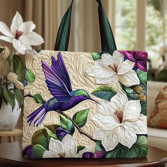 Hummingbird Magnolia Flowers Quilted Tote