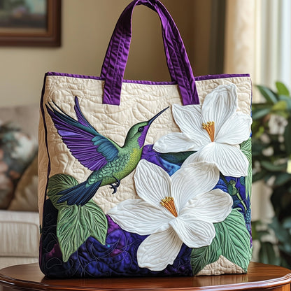 Hummingbird Magnolia Flower Quilted Tote
