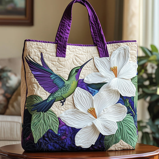 Hummingbird Magnolia Flower Quilted Tote