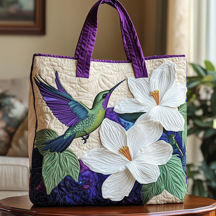 Hummingbird Magnolia Flower Quilted Tote
