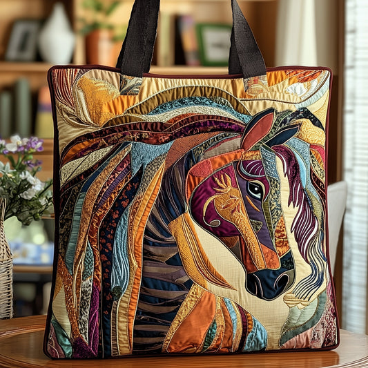 Colorful Horse Artwork Quilted Tote