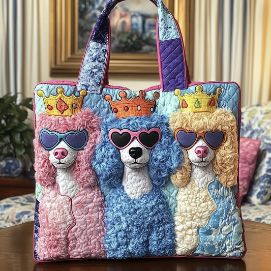 Colorful Poodles Crowns Quilted Tote
