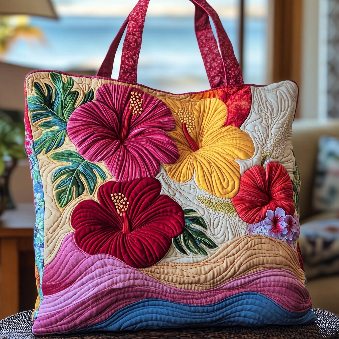 Everyday Hibiscus Flowers Quilted Tote
