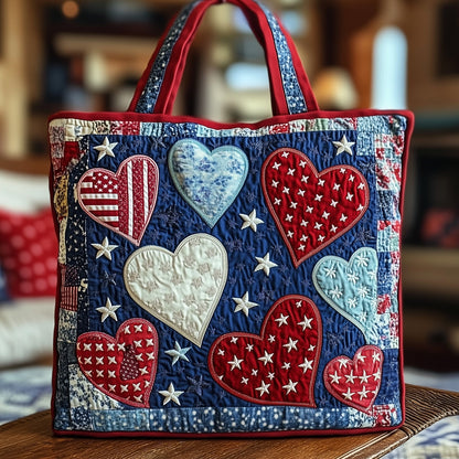 Everyday Patriotic Hearts Quilted Tote