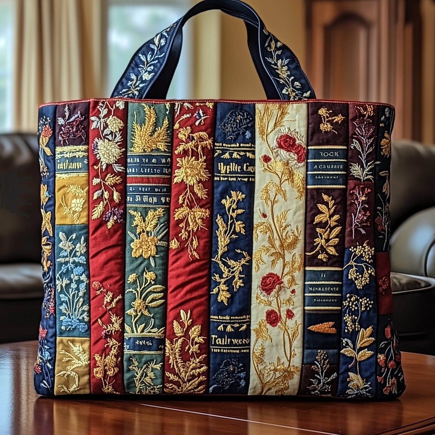 Embroidered Book Spines Tote Bag