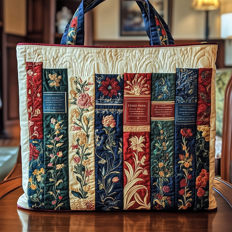 Book Floral Patchwork Quilted Tote