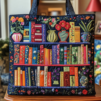 Embroidered Book Spines Quilted Tote