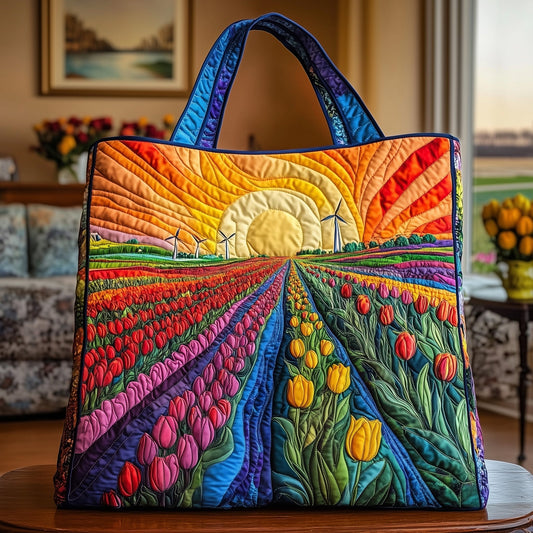Tulip Fields Quilted Tote Bag