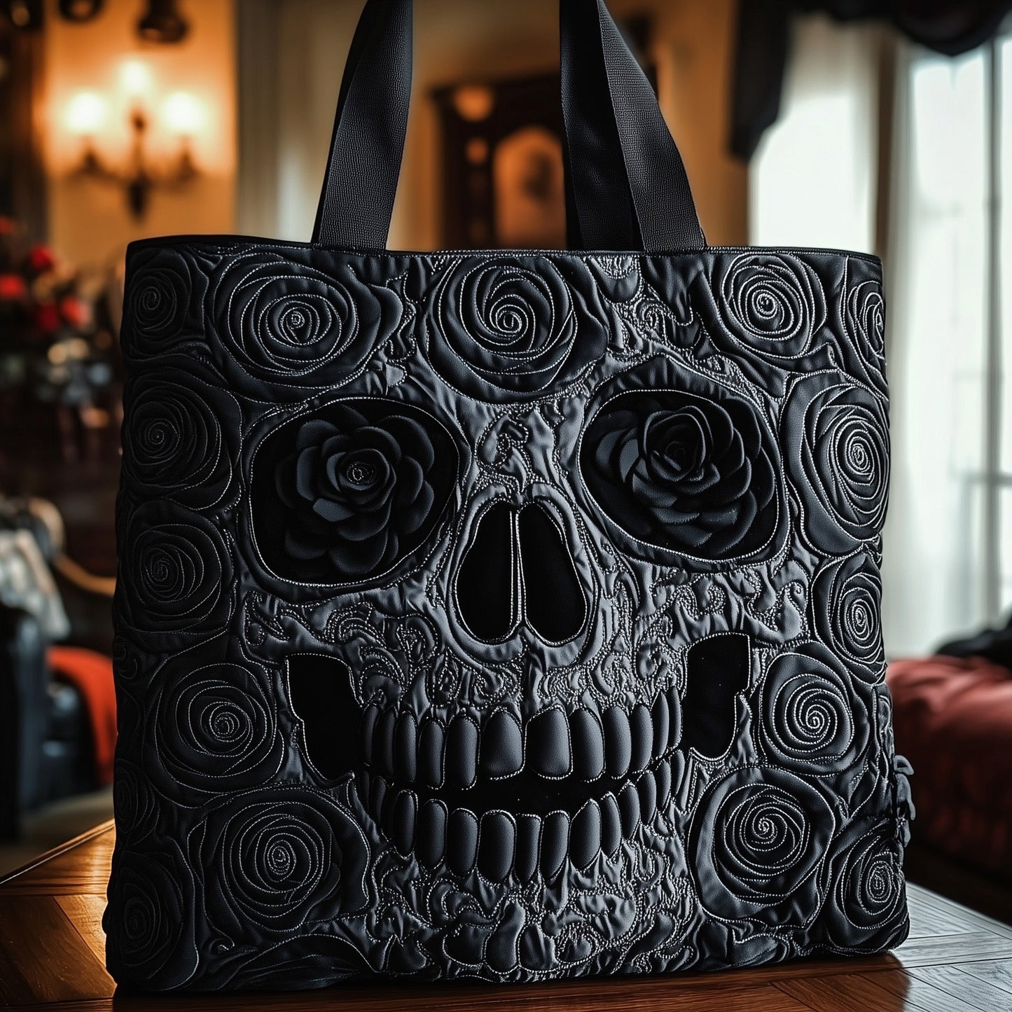 The Skulls And Roses Quilted Tote