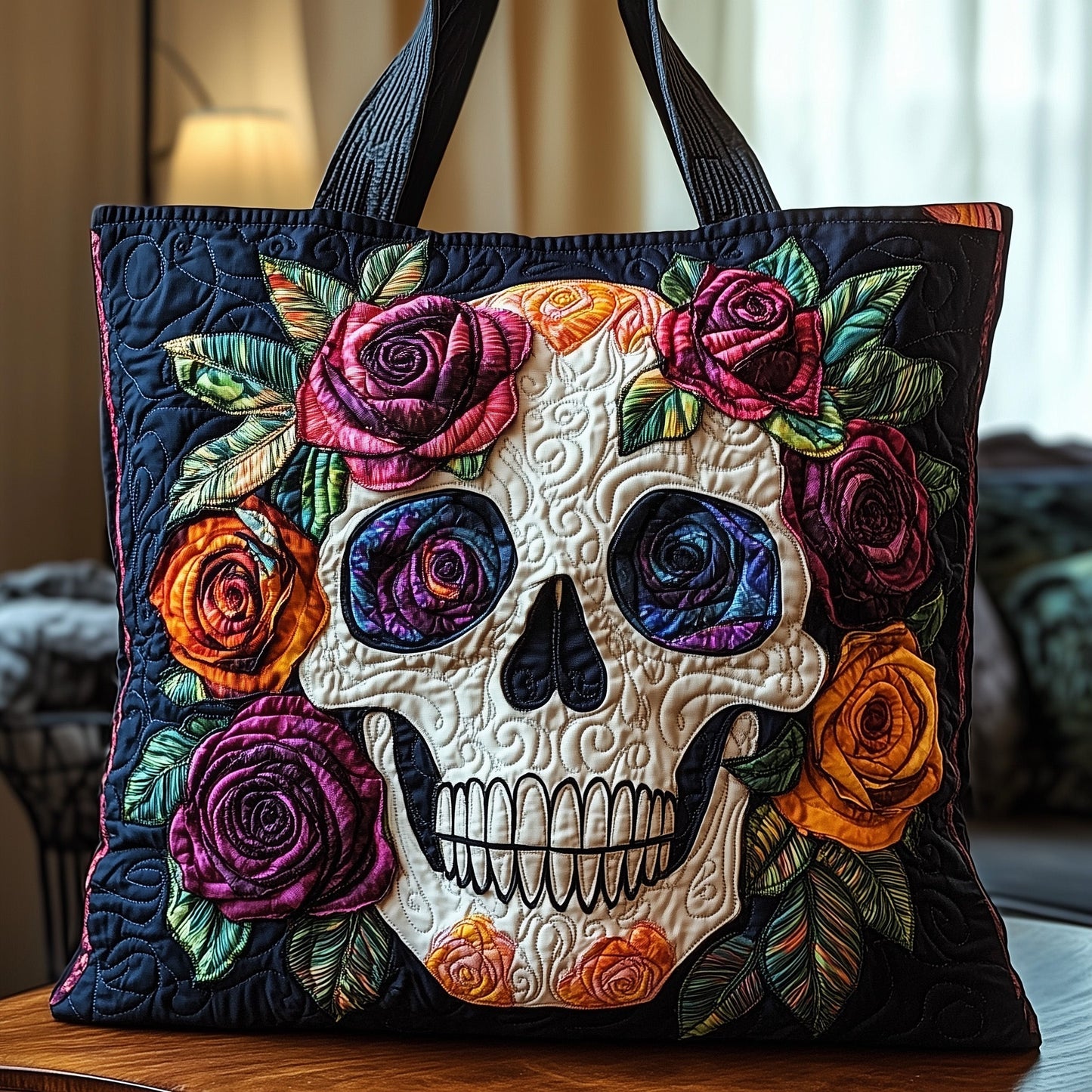 The Floral Skull Quilted Tote