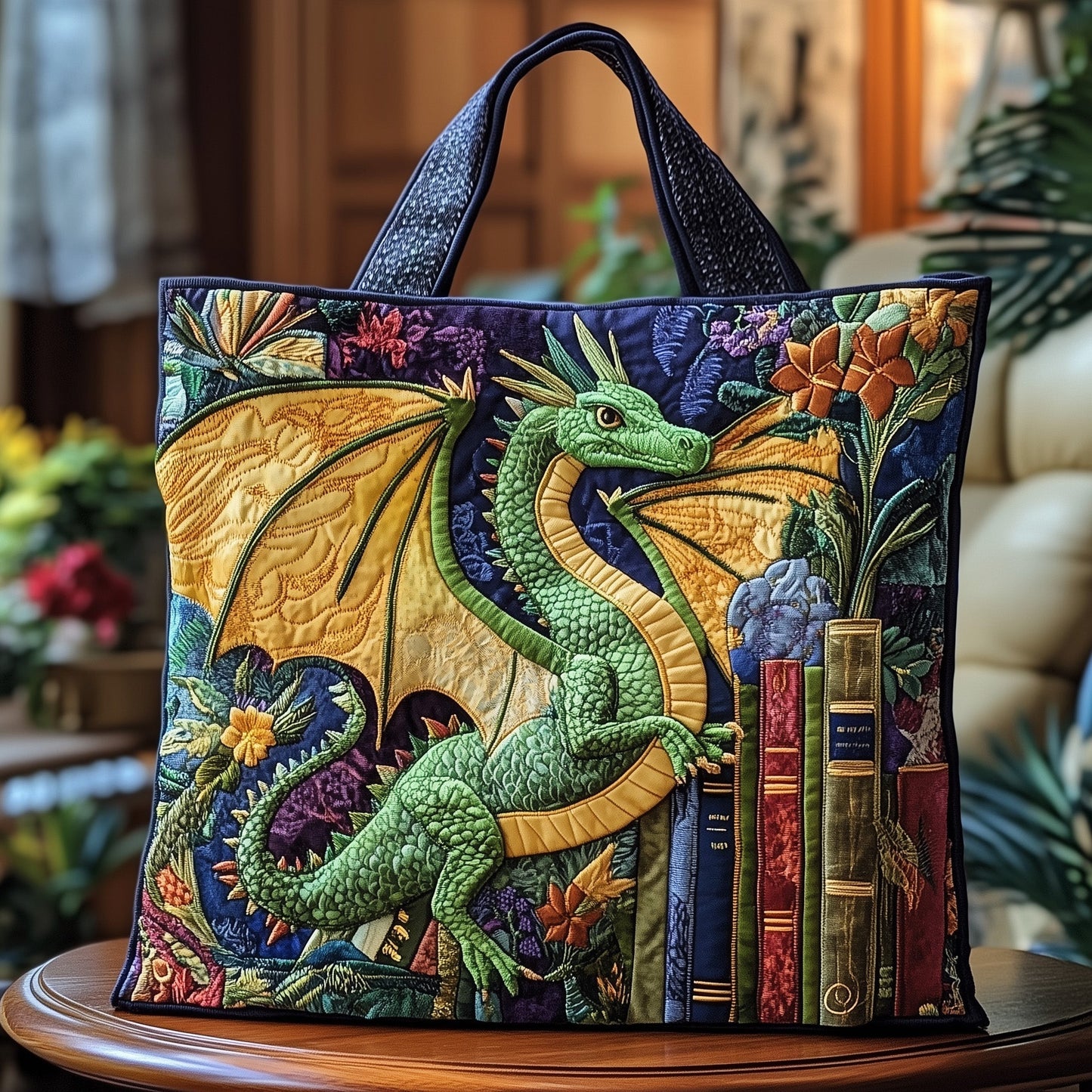 The Literary Dragon Quilted Tote 8981
