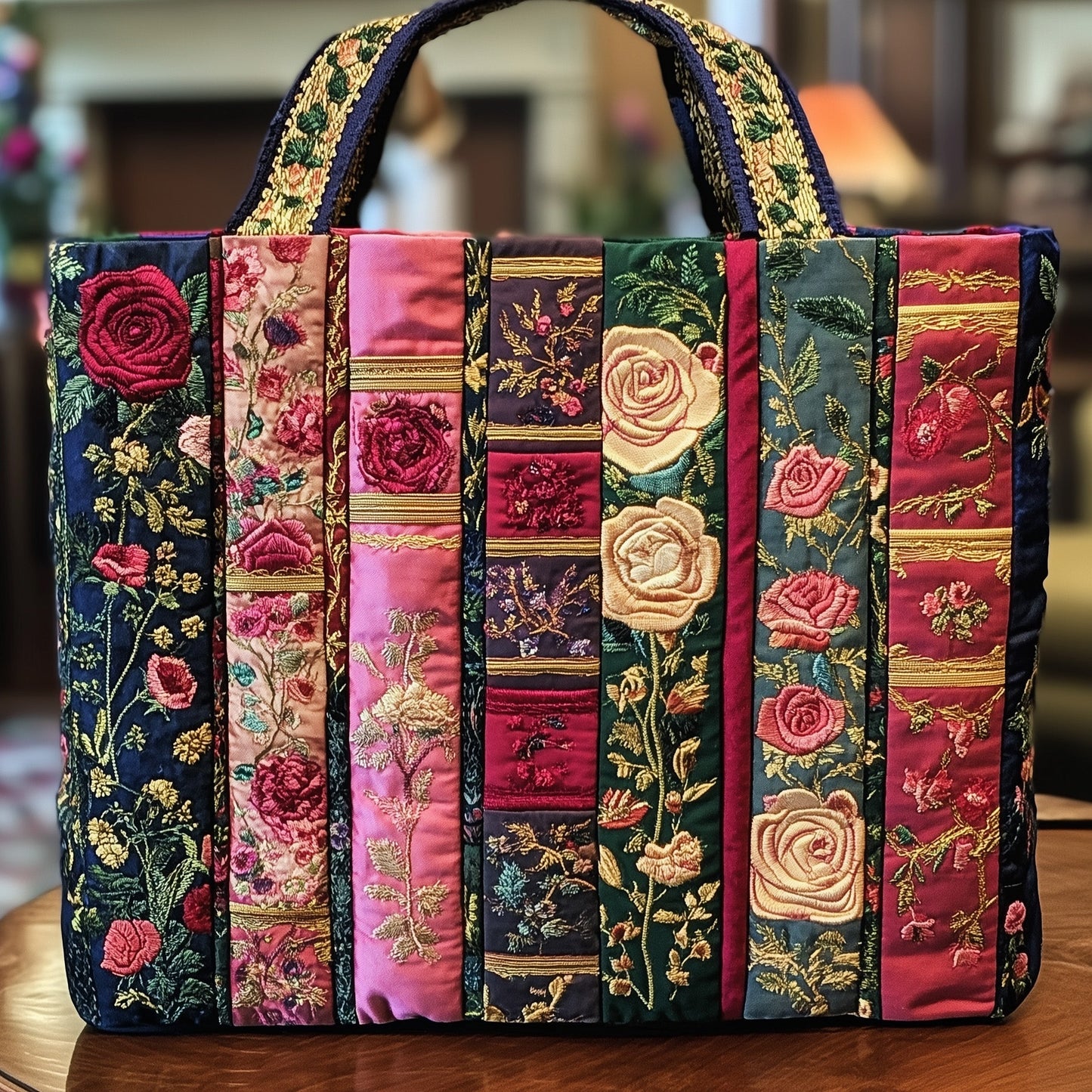 Floral Patchwork Stripes Quilted Tote