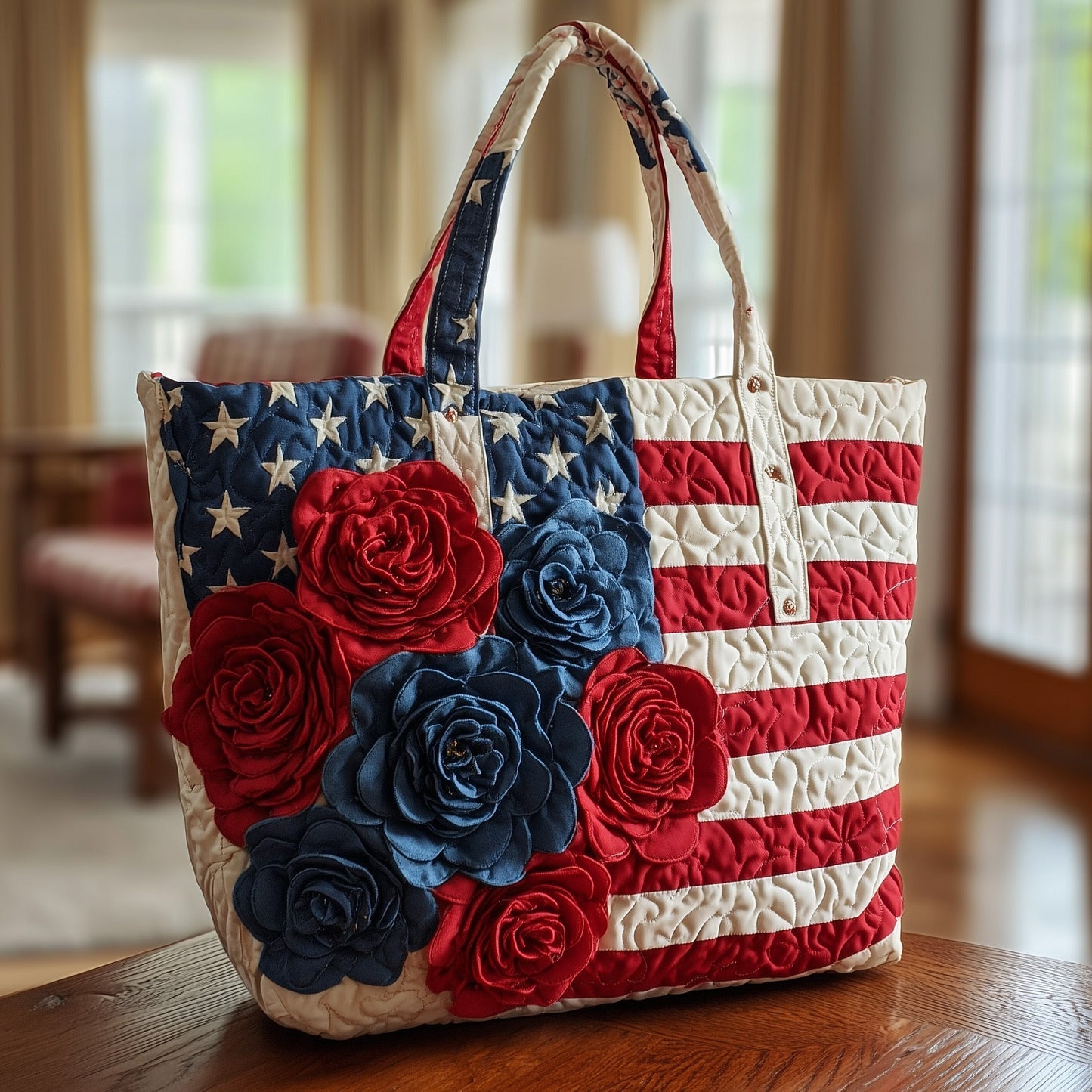 Stars Stripes Red Blue Quilted Tote