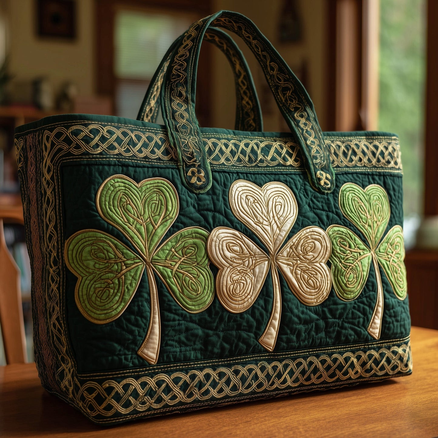 Everyday Celtic Shamrocks Quilted Tote
