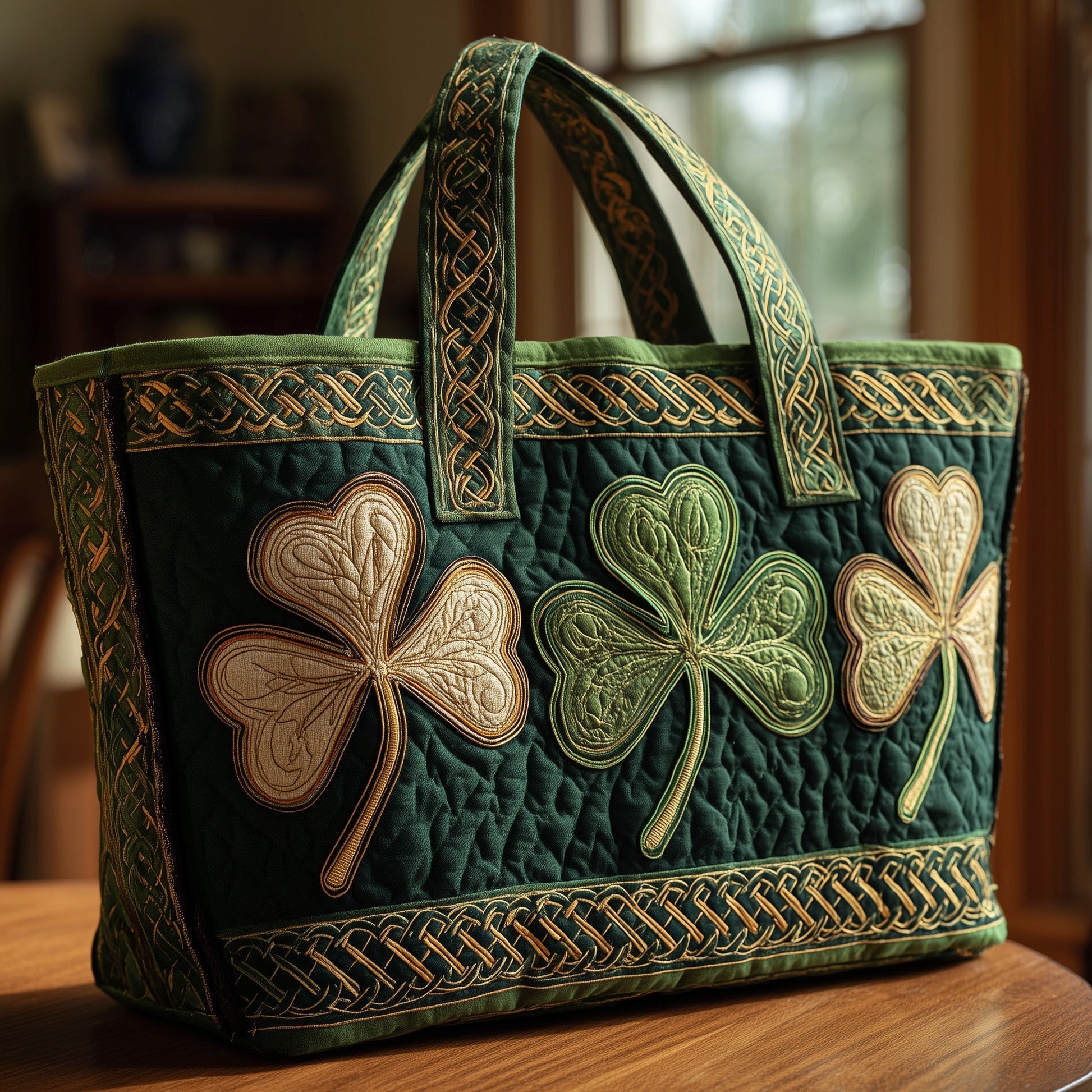 Irish Shamrocks Celtic Quilted Tote