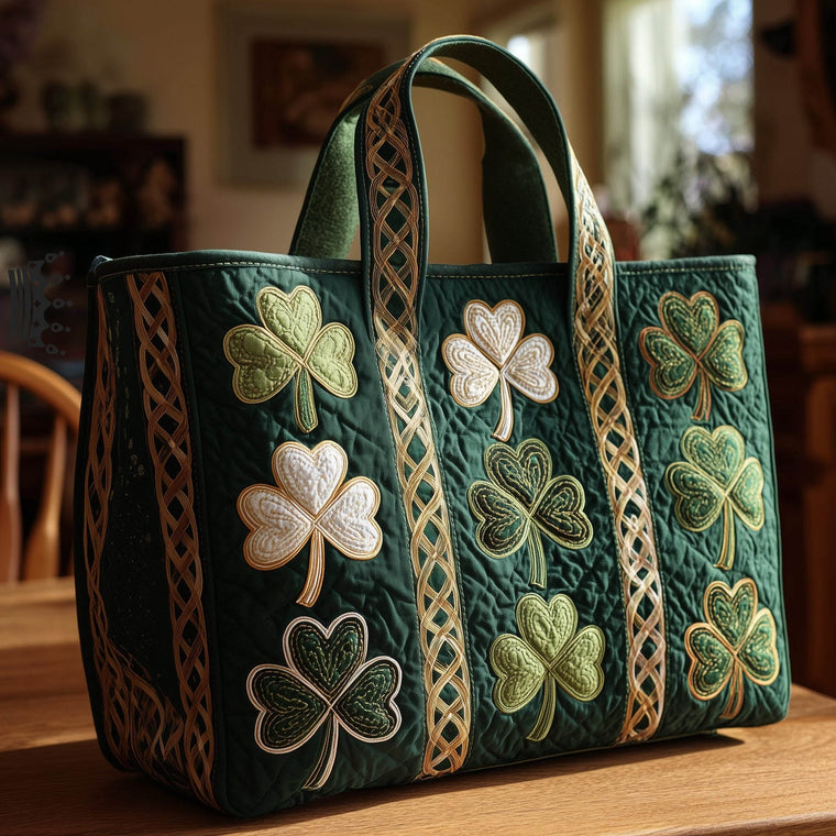 Irish Shamrocks Celtic Knot Quilted Tote