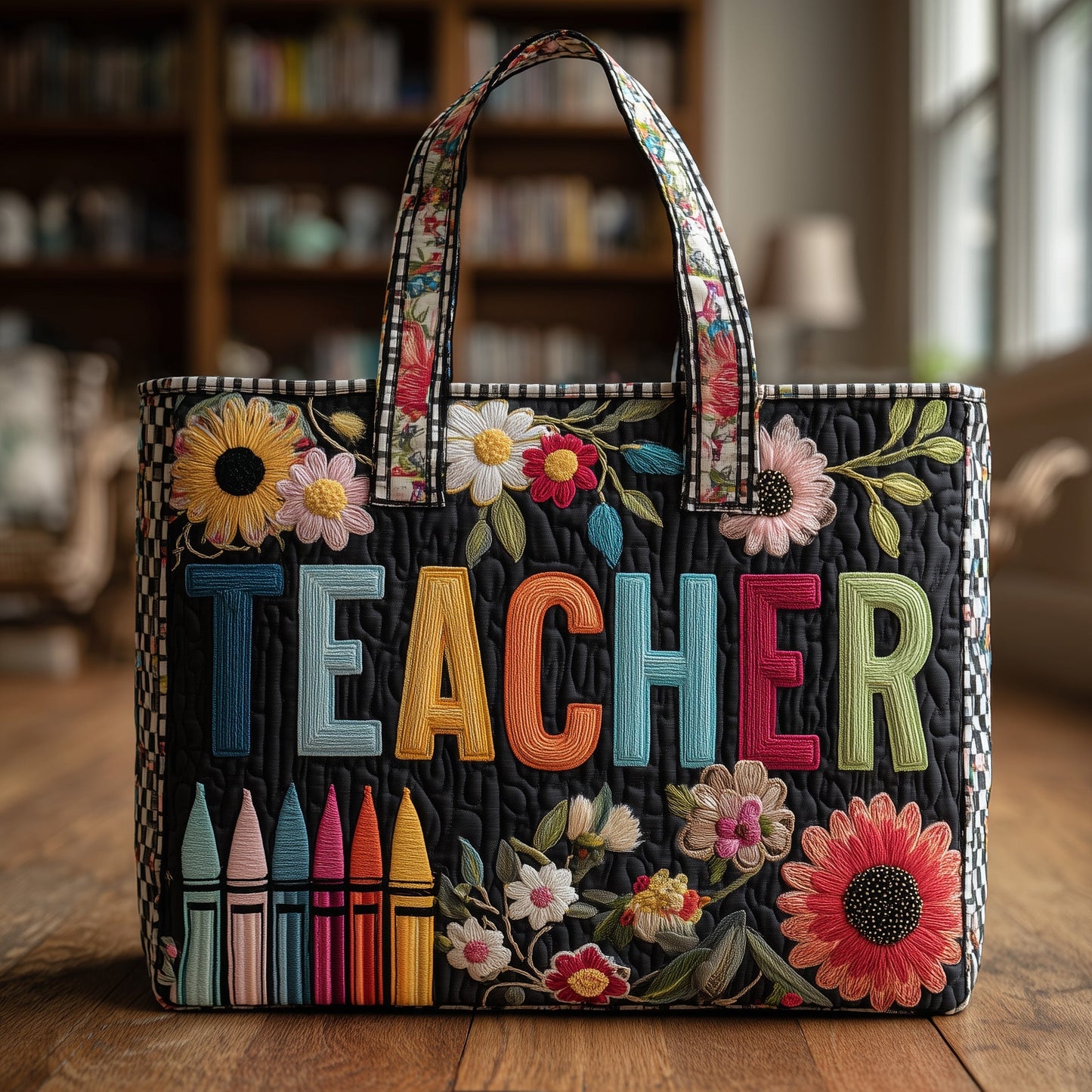Colorful Crayons Flowers Quilted Tote