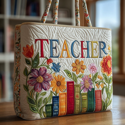 Floral Embroidery Books Quilted Tote