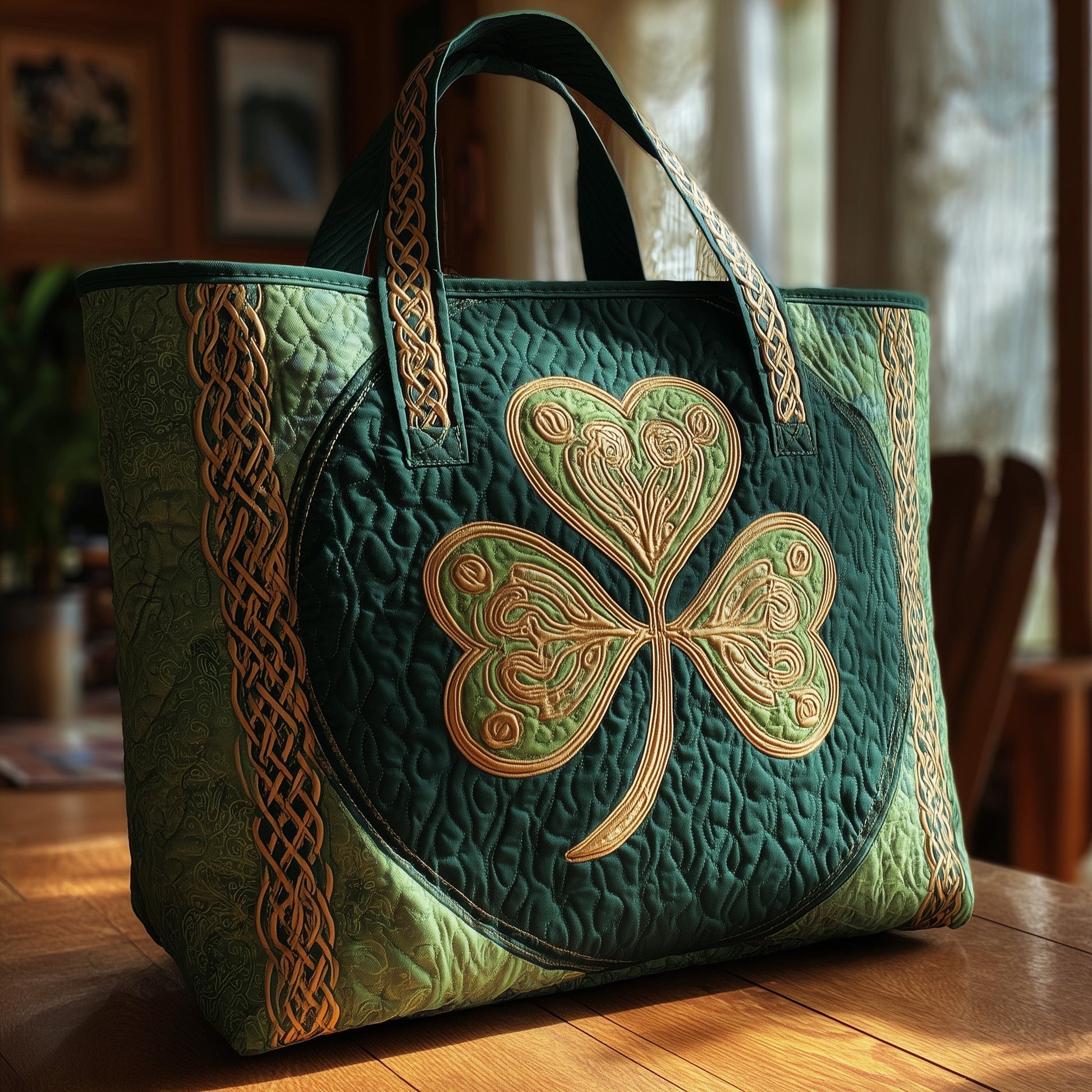 Everyday Celtic Shamrock Quilted Tote